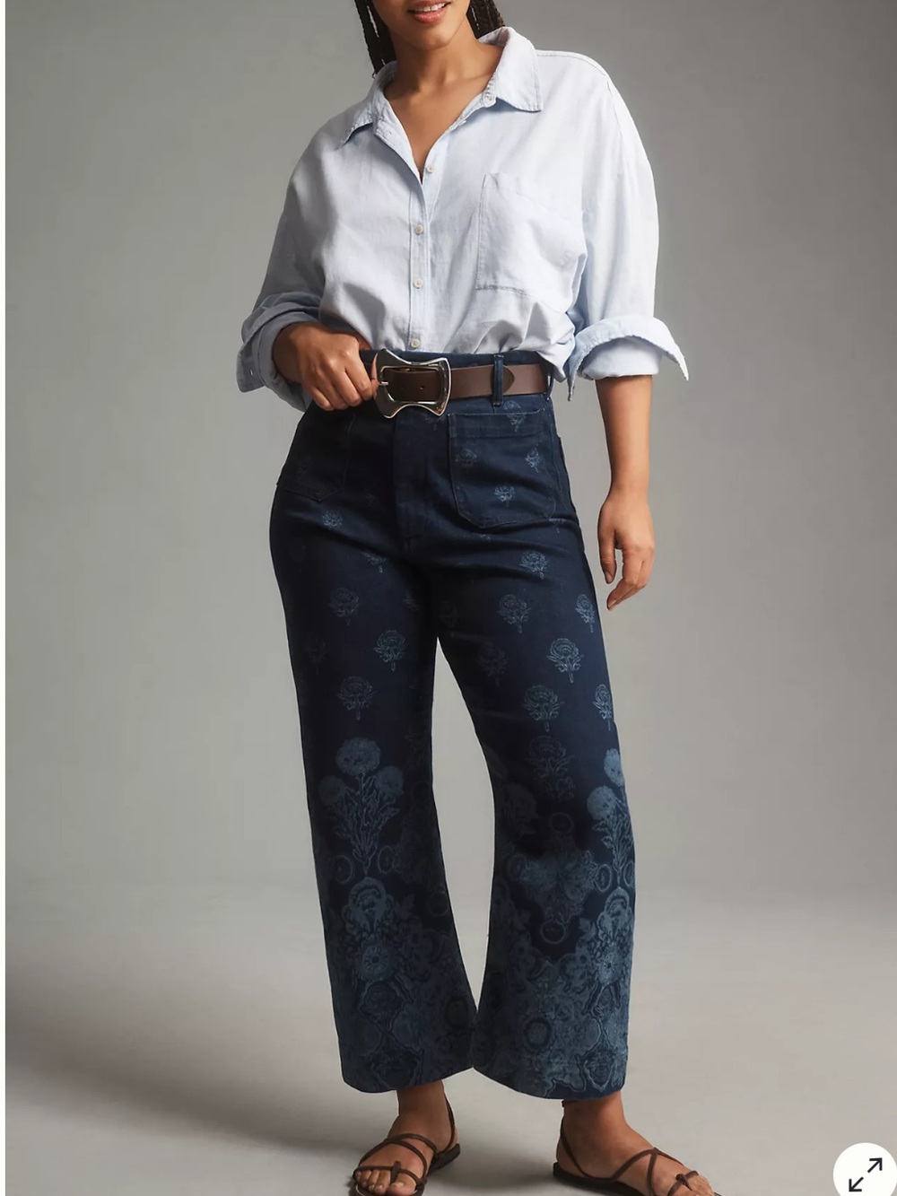 Maeve X Anthropologie The Colette Cropped Wide-Leg Jeans Denim Floral Print - Picture 13 of 16